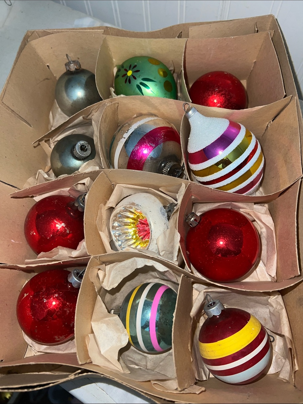 Lot Vintage Shiny Brite striped mercury glass Christmas Ornaments plus others